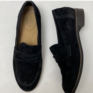 Clarks Suede Slip On Loafer Shoe Classic Office Work Business Flat Comfort Sleek
